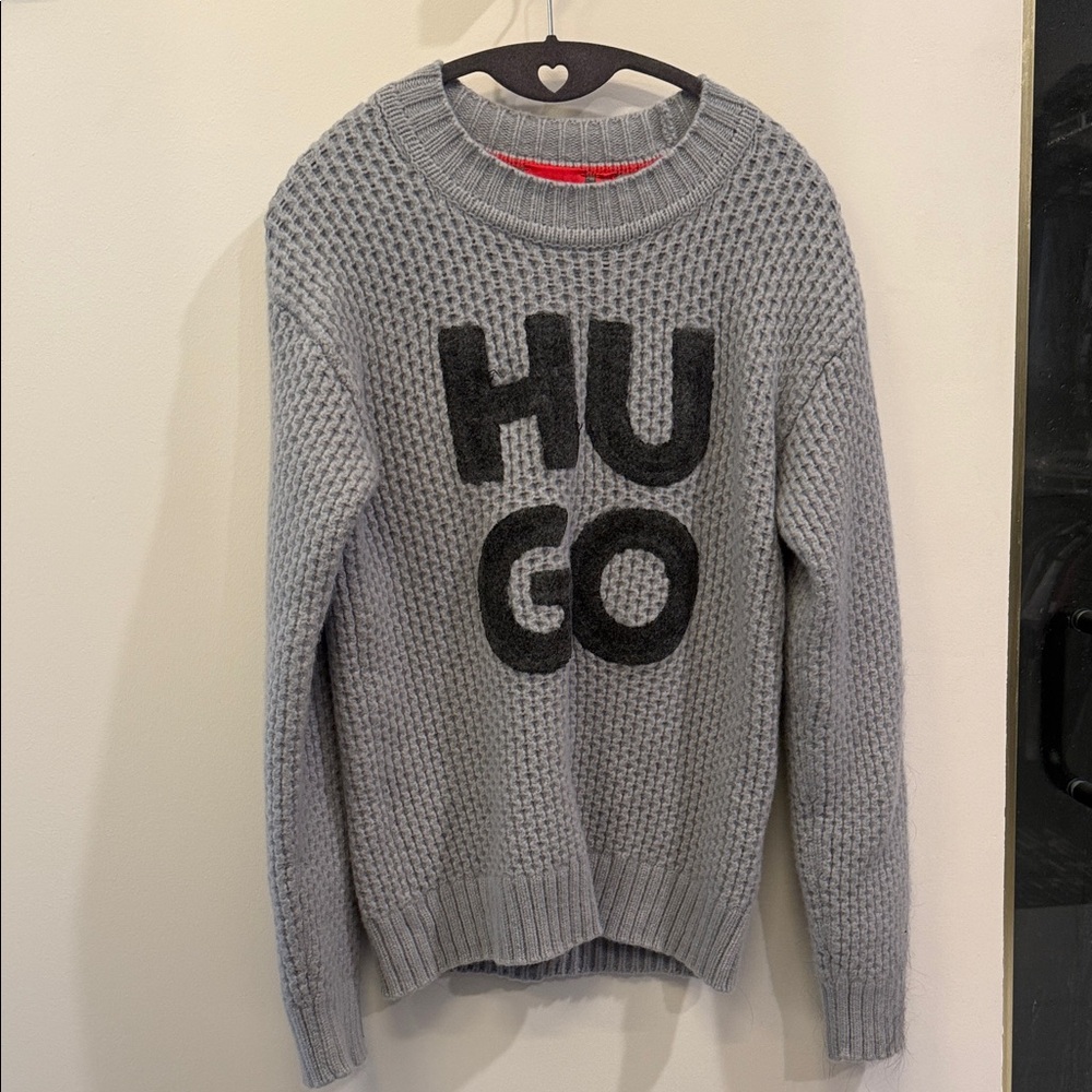 HUGO Men's Textured Gray Crewneck Sweater